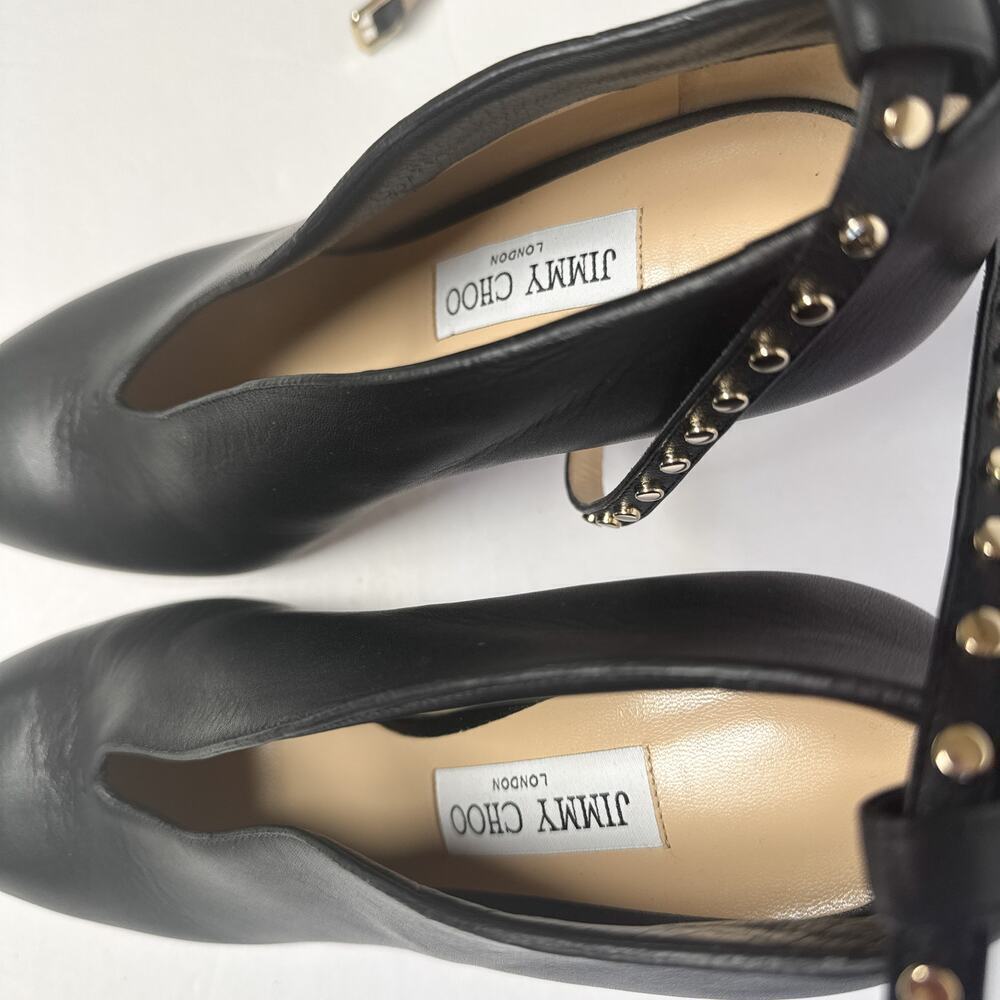 Jimmy Choo Lark 100 Studded Black Bootie Leather Heels Size 39.5 - Picture 6 of 15